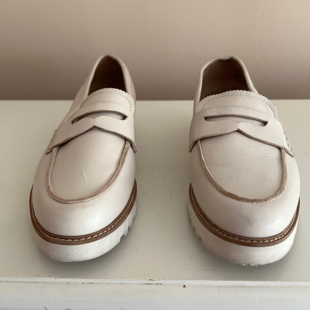 Cream Platform Loafers with Penny Strap